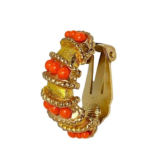 1960's Palm Beachy Goldtone Metal Clip-On Hoops - Picture 5 of 8